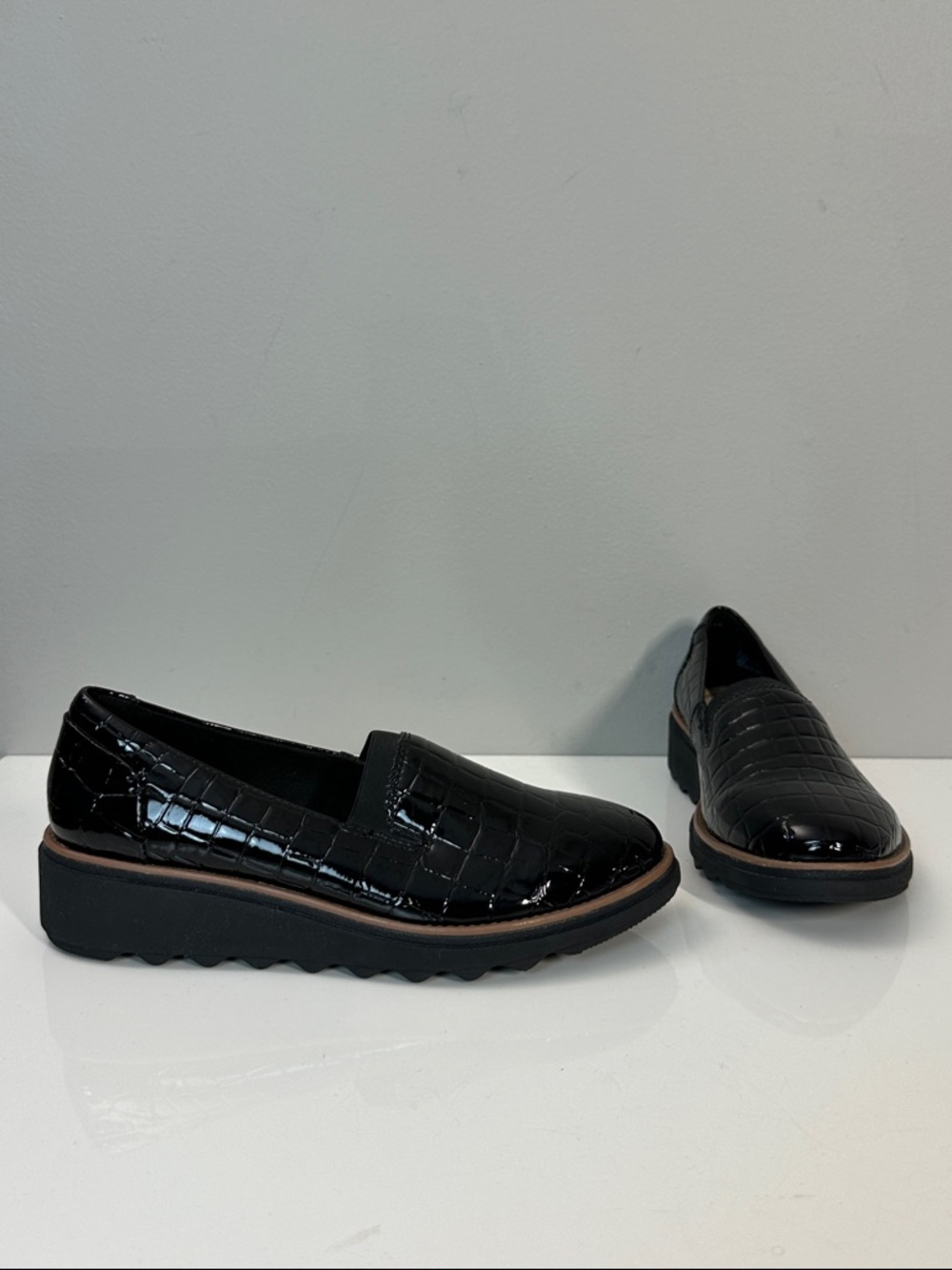 Clarks Black Croc-Embossed Slip-On Loafers